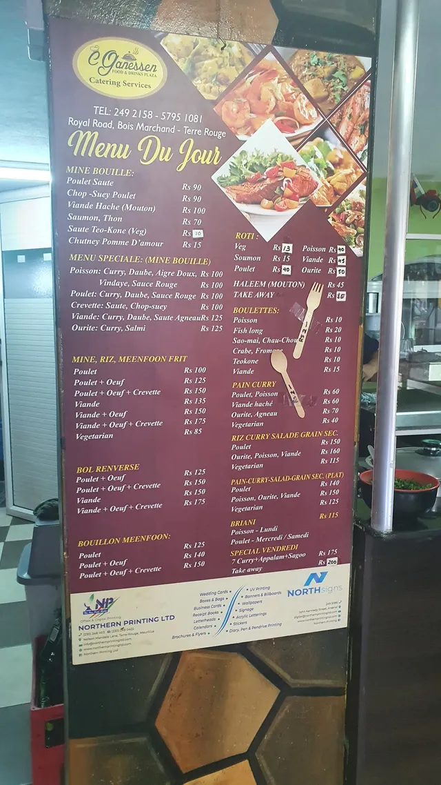 Original menu for Ganessen Snack, page 1