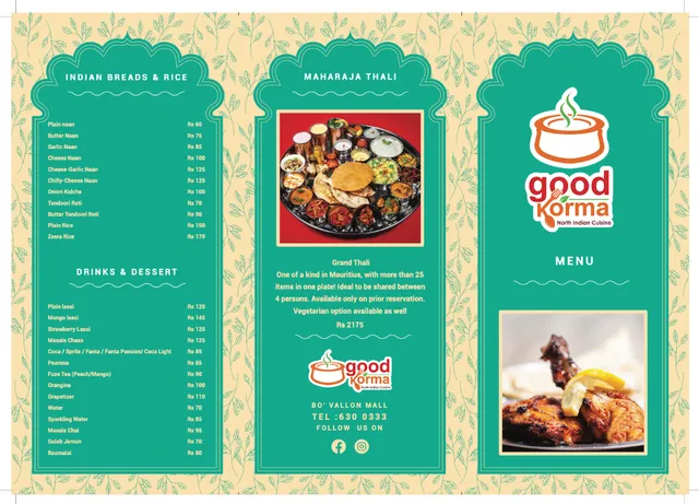 Original menu for Good Korma, page 1