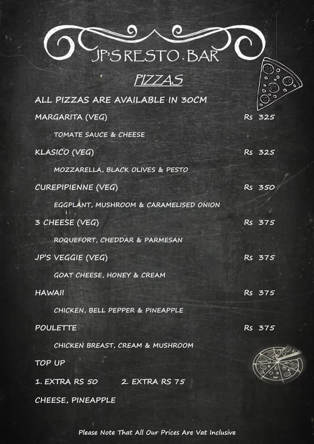 Original menu for JP's Resto Bar, page 1