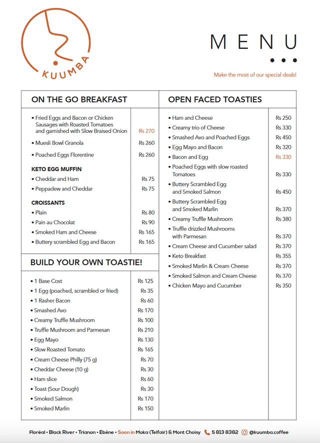 Original menu for Kuumba Coffee Floreal, page 1