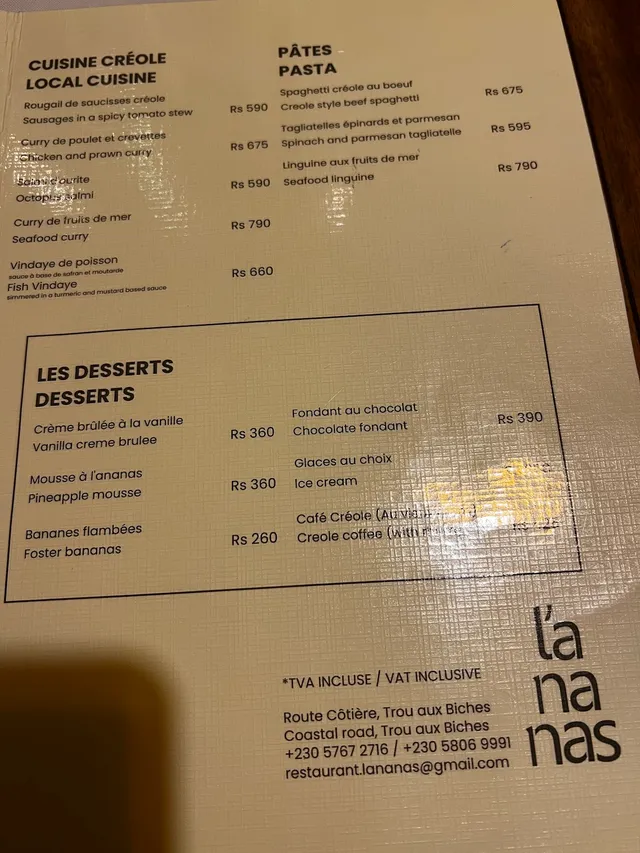 Original menu for L'ananas, page 1