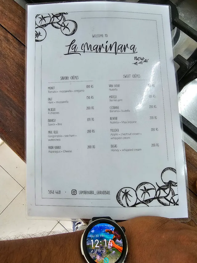 Original menu for La Marinara, page 1