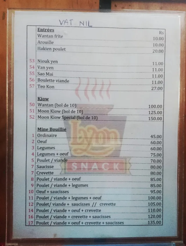Original menu for Lynn Snack, page 1