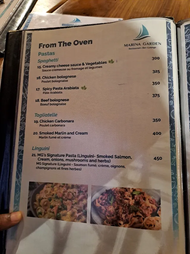 Original menu for Marina Garden Restaurant, page 1