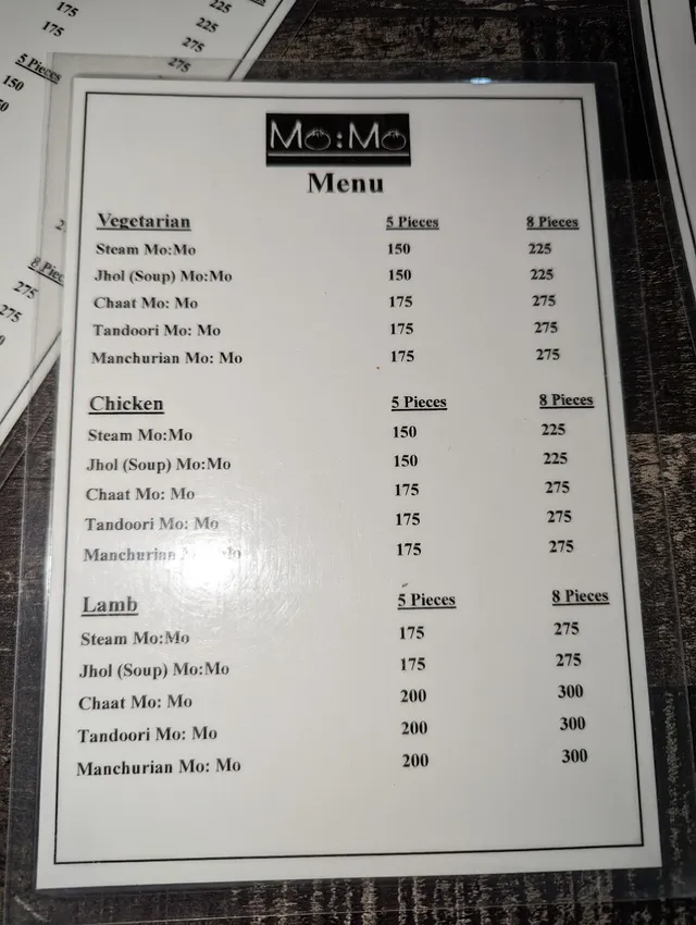 Original menu for Mo:Mo Mauritius, page 1
