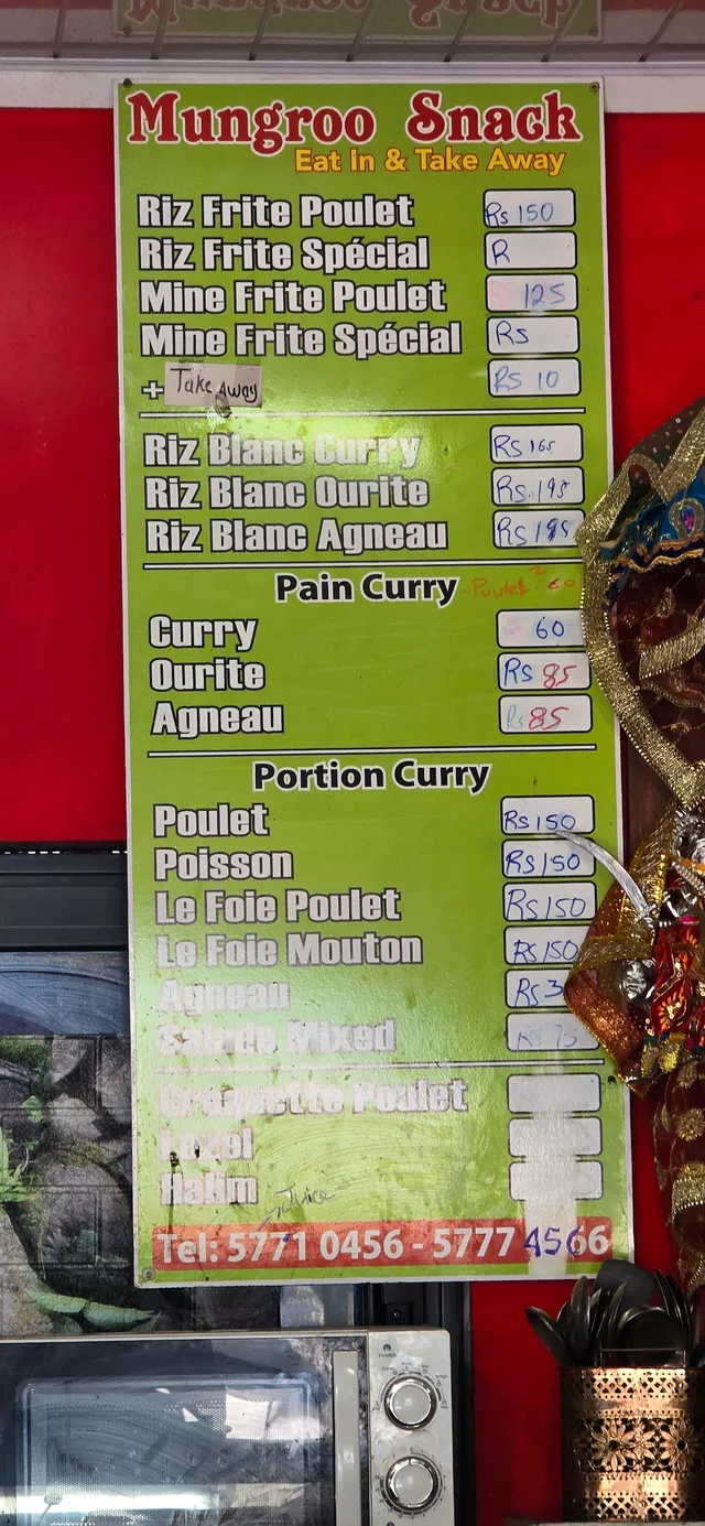 Original menu for Mungroo Snack, page 2