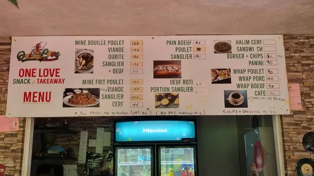 Original menu for One Love Snack, page 1