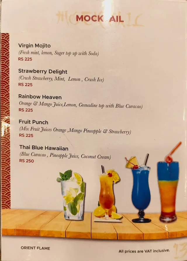 Original menu for Orient flame, page 2