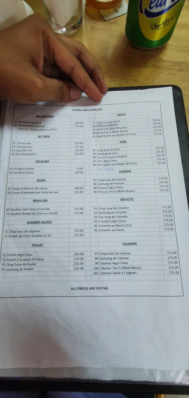 Original menu for Panda, page 1