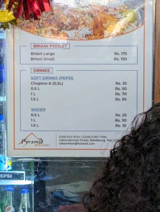 Original menu for Pyramid Briani & Baguettes, page 2