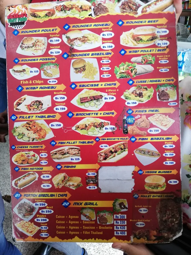 Original menu for Ricardo’s Fast Food Beau Bassin, page 1
