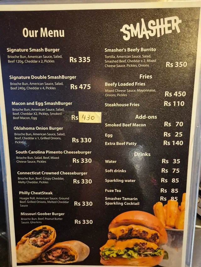 Original menu for Smasher, page 1