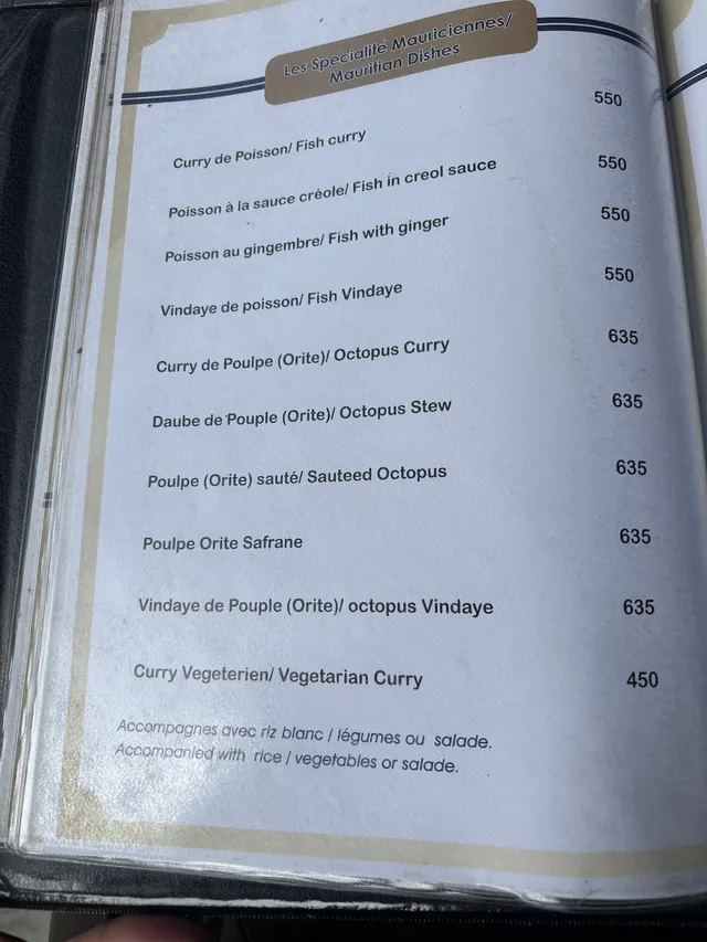 Original menu for Souvenir, page 1