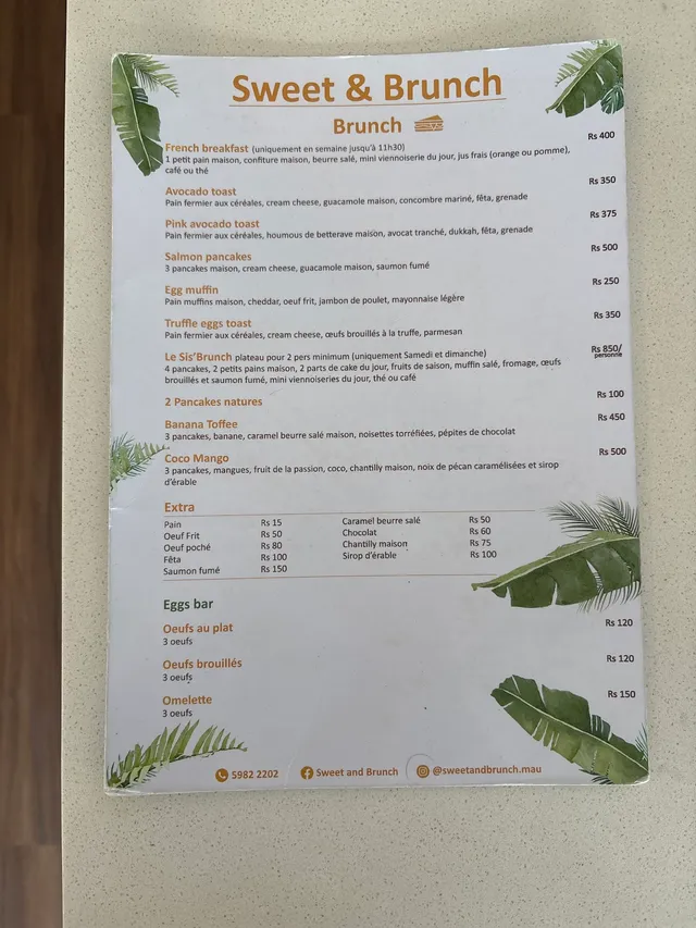 Original menu for Sweet & Brunch, page 1