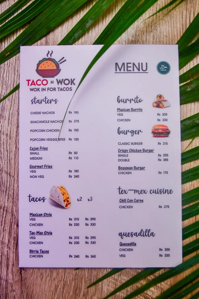 Original menu for Taco N Wok, page 1