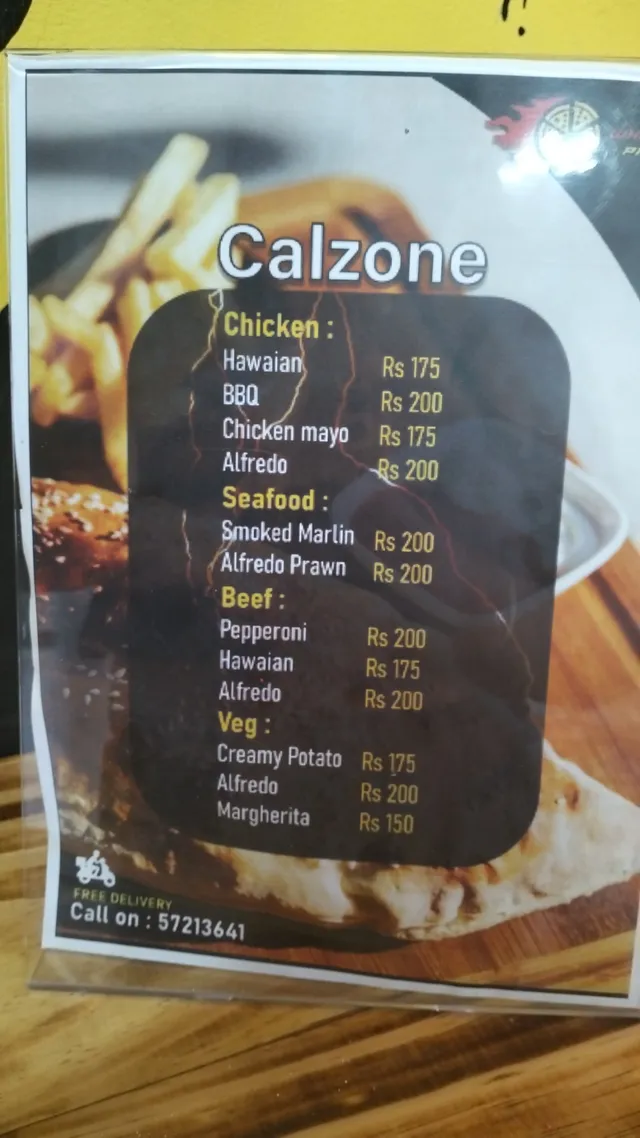 Original menu for Wheelie Pizza, page 2