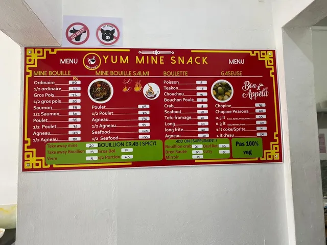 Original menu for Yum Mine Snack, page 2