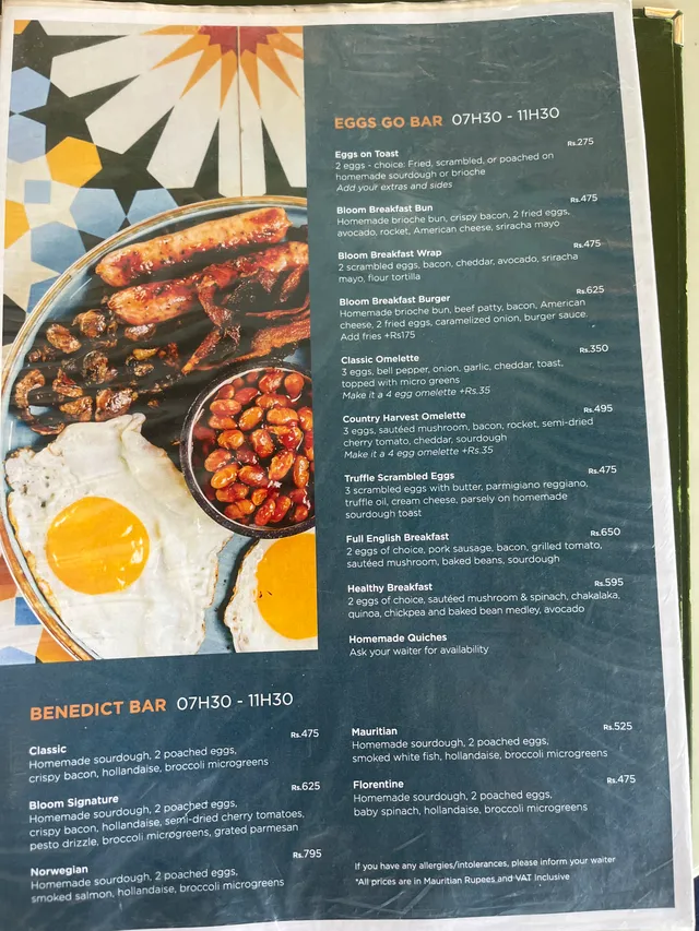 Original menu for Bloom, page 3