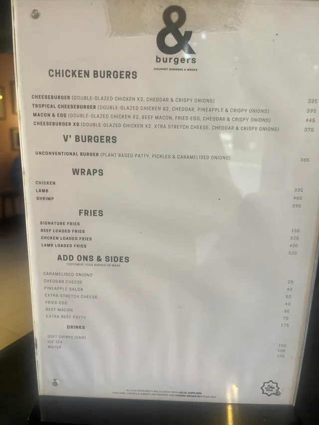 Original menu for & burgers, page 2