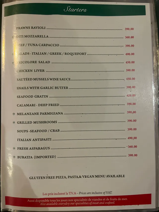 Original menu for Luigi's Italian Pizzeria & Pasta Bar, page 2
